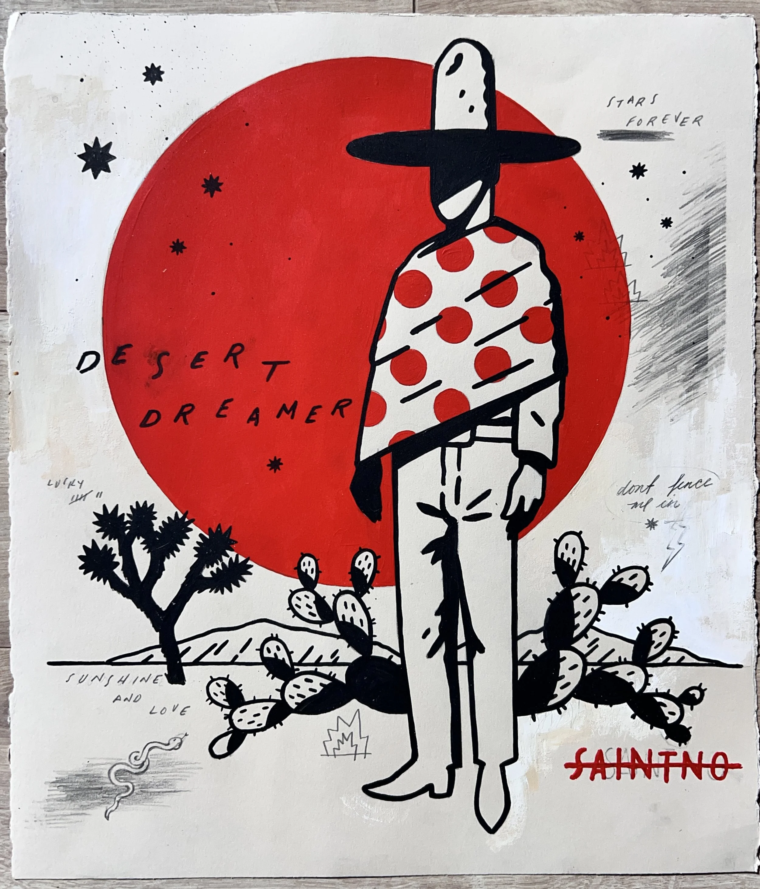 Desert Dreamer - 14x16 acrylic, pencil, and gesso on paper
