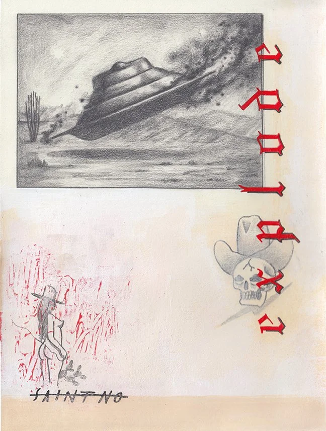 "Explode" 9x12” acrylic, gesso, spray paint, pencil, and enamel on paper (“13.25x16.25” framed)  $1700