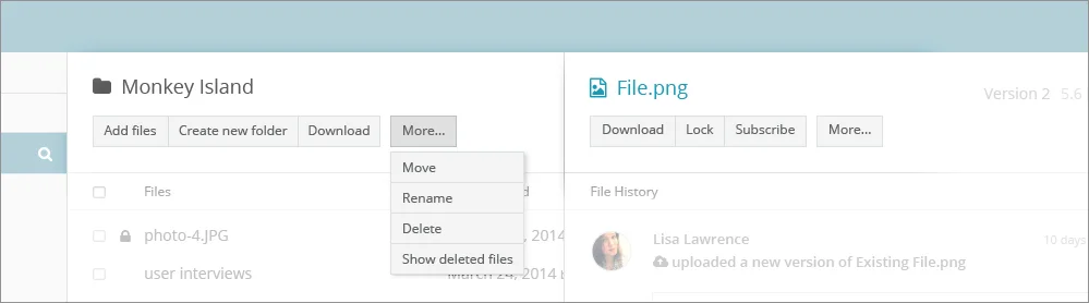 The “More…” button reviled a dropdown with additional actions.