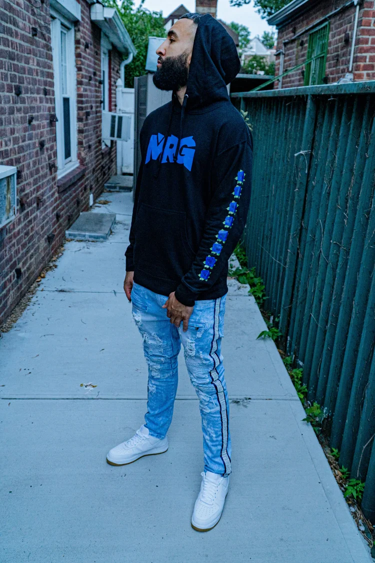 MRG x TF u003cbr/u003eMidnight Black/ True Blue Hoodie Sweater — Westvilla Music