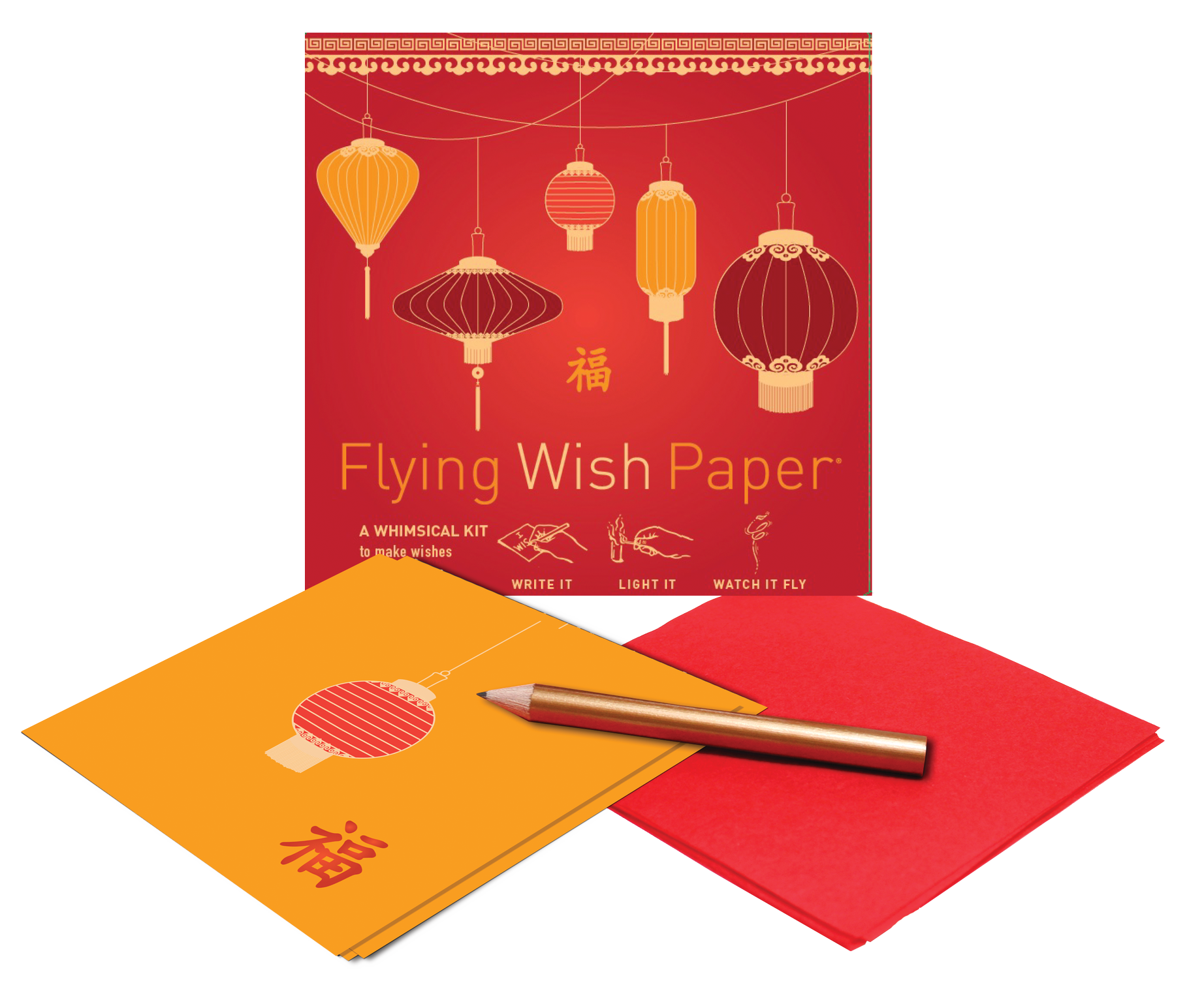 Green Holiday Flying Wish Paper (Mini with 15 Wishes + Accessories)