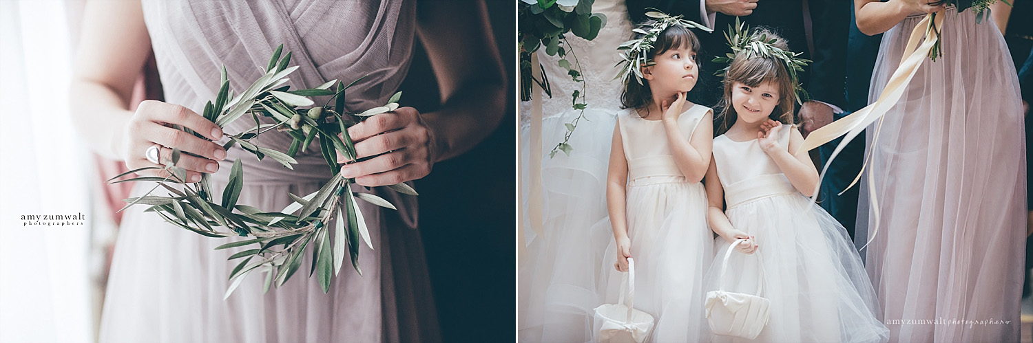 Dallas Scottish Rite Library and Museum wedding flower girls with olive branch headpiece