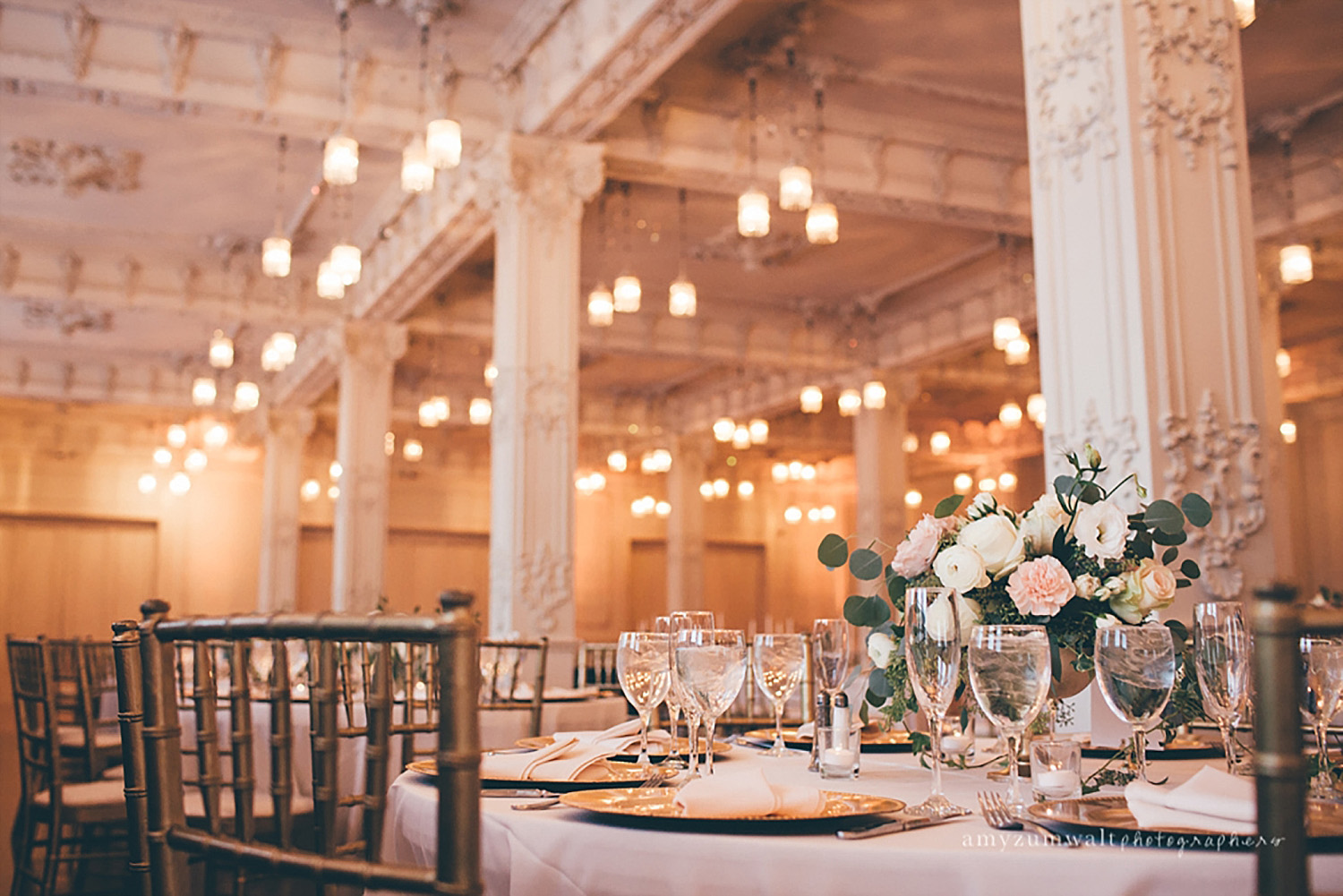 Dallas Scottish Rite Library and Museum wedding Crystal Ballroom white and blush flowers