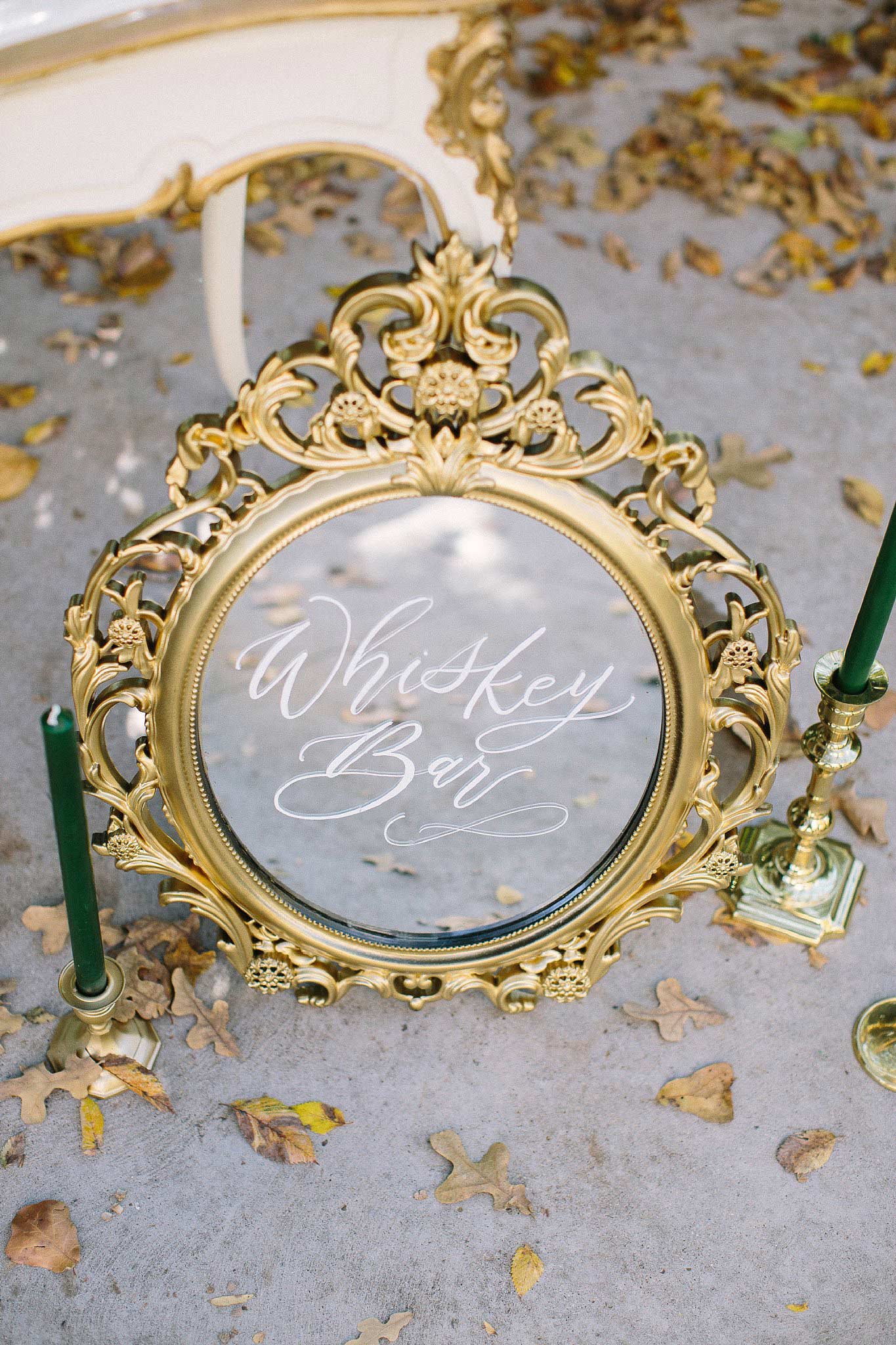 aristide mansfield wedding whiskey bar mirror sign