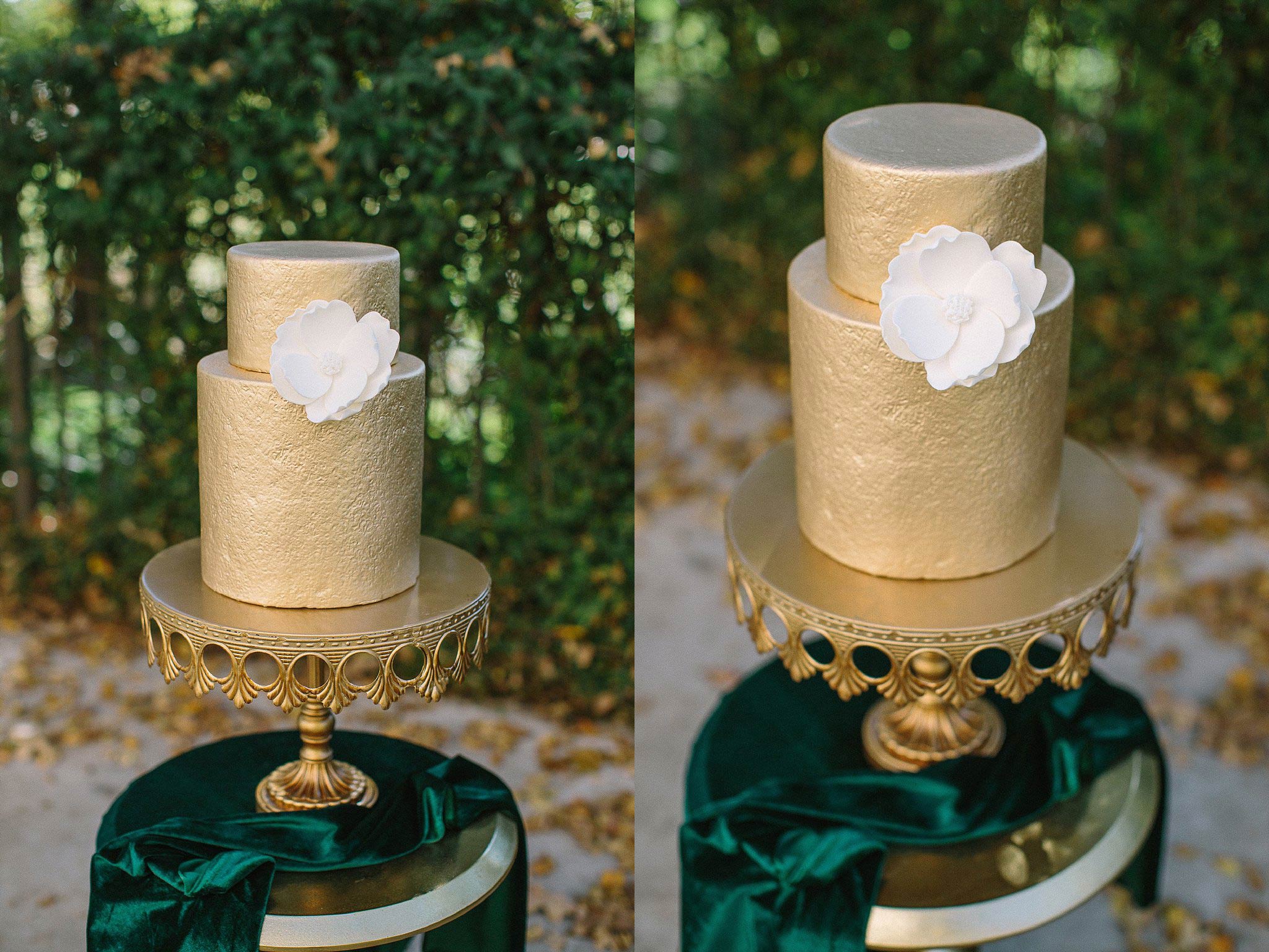 aristide mansfield wedding gold wedding cake with white magnolia