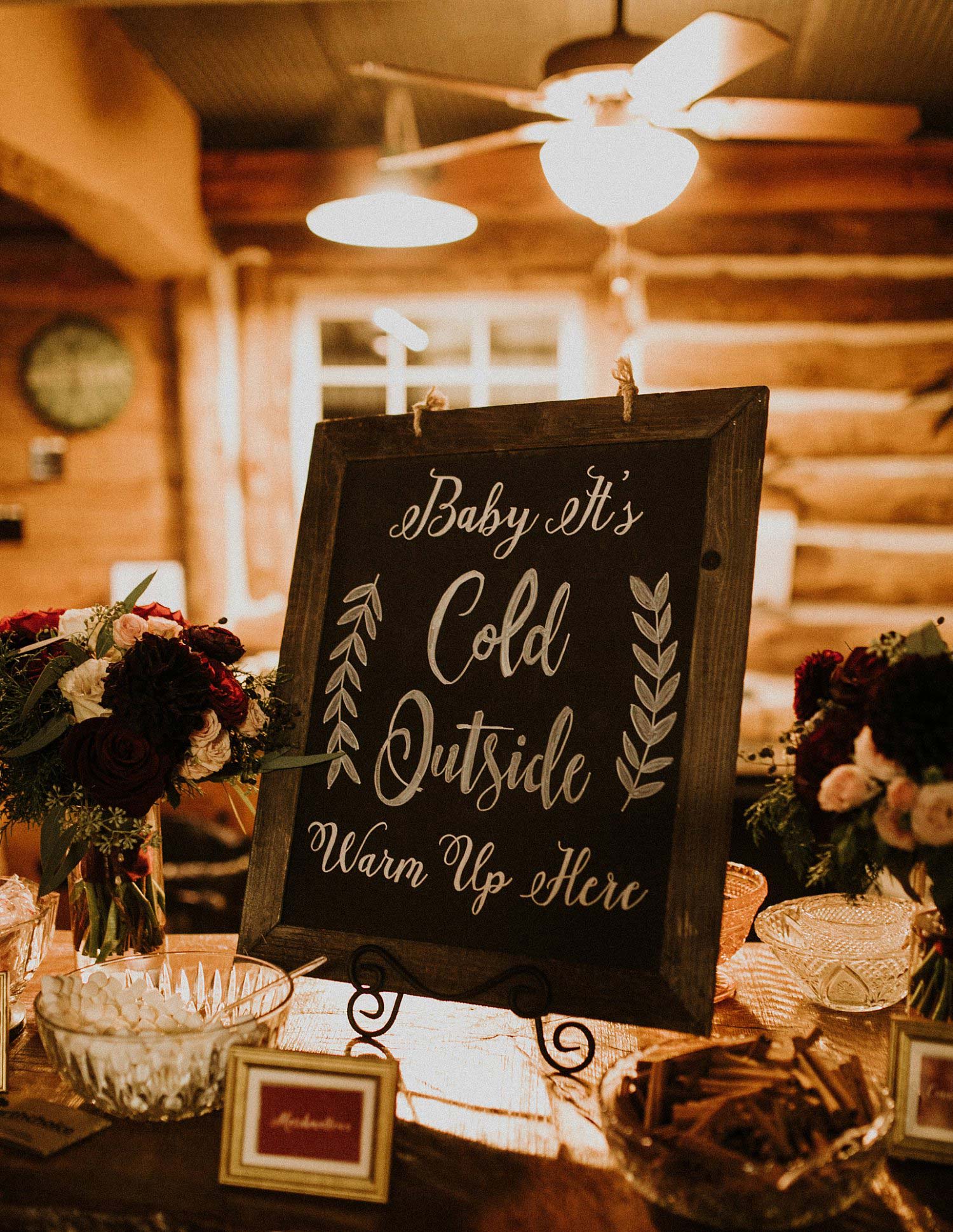 Hollow Hill Farm Event Center Wedding coffee bar chalkboard signage with wood frame