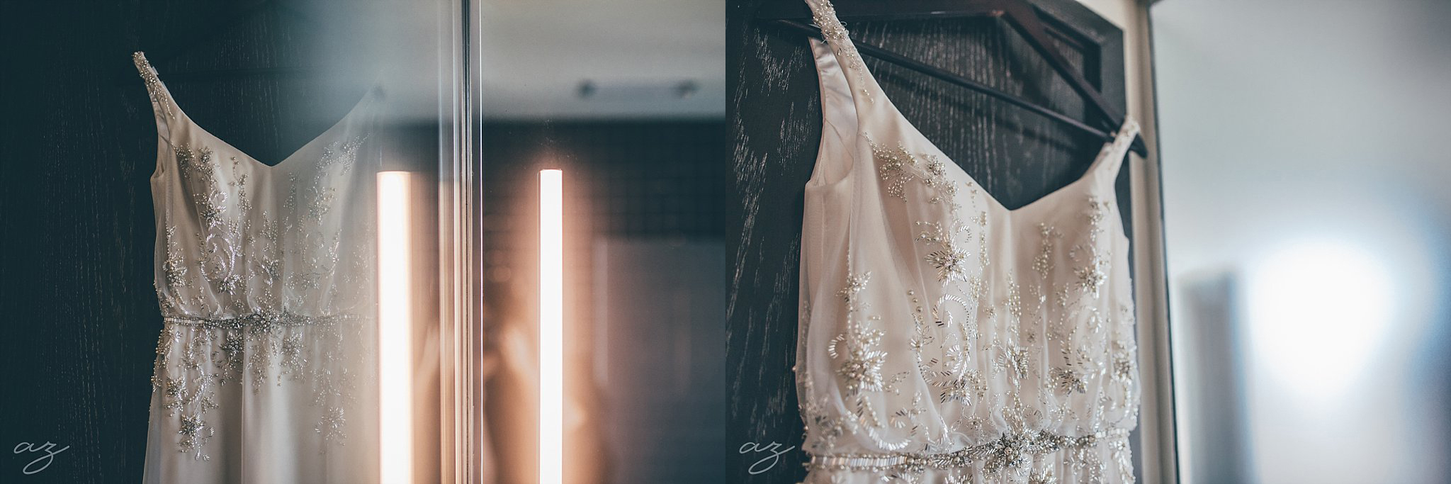 Wedding dress with silver crystals at the Joule Hotel