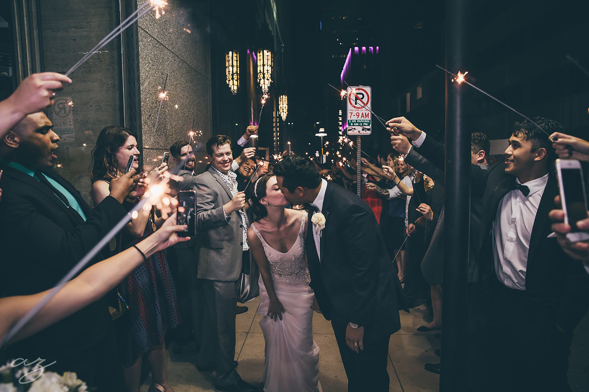 Carlisle Room wedding bride and groom sparkler exit
