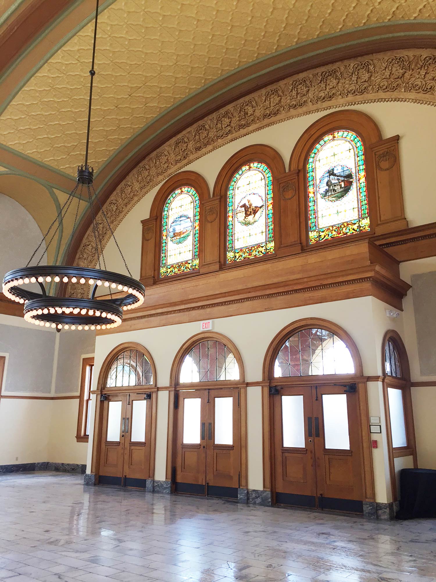 Fort worth wedding venue Ashton Depot stained glass windows