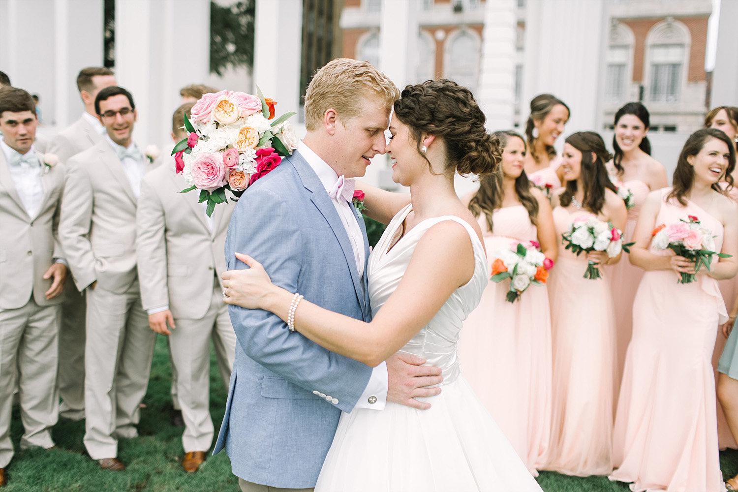 Old Red Museum wedding bridal party with blush bridesmaid dresses