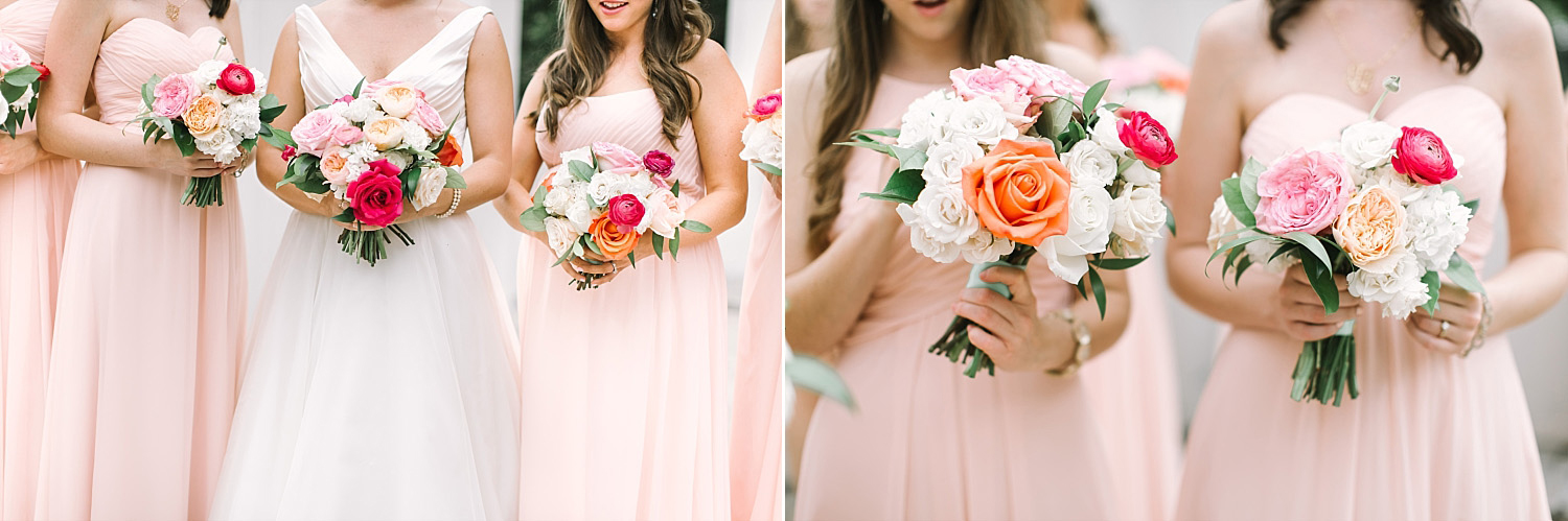 Bright pink white orange and blush bouquets