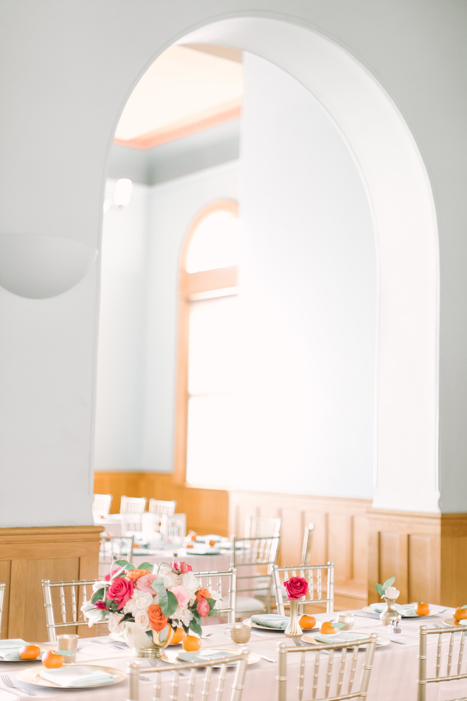 Old Red Museum wedding reception with blush and mint tables