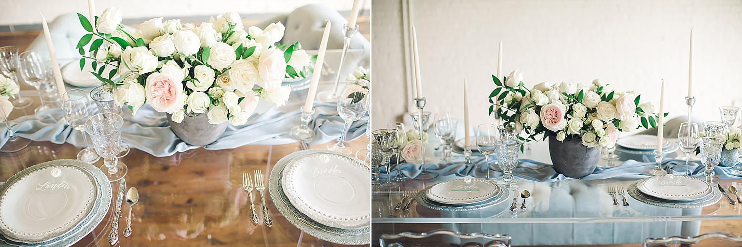 White wedding flowers in a concrete vase