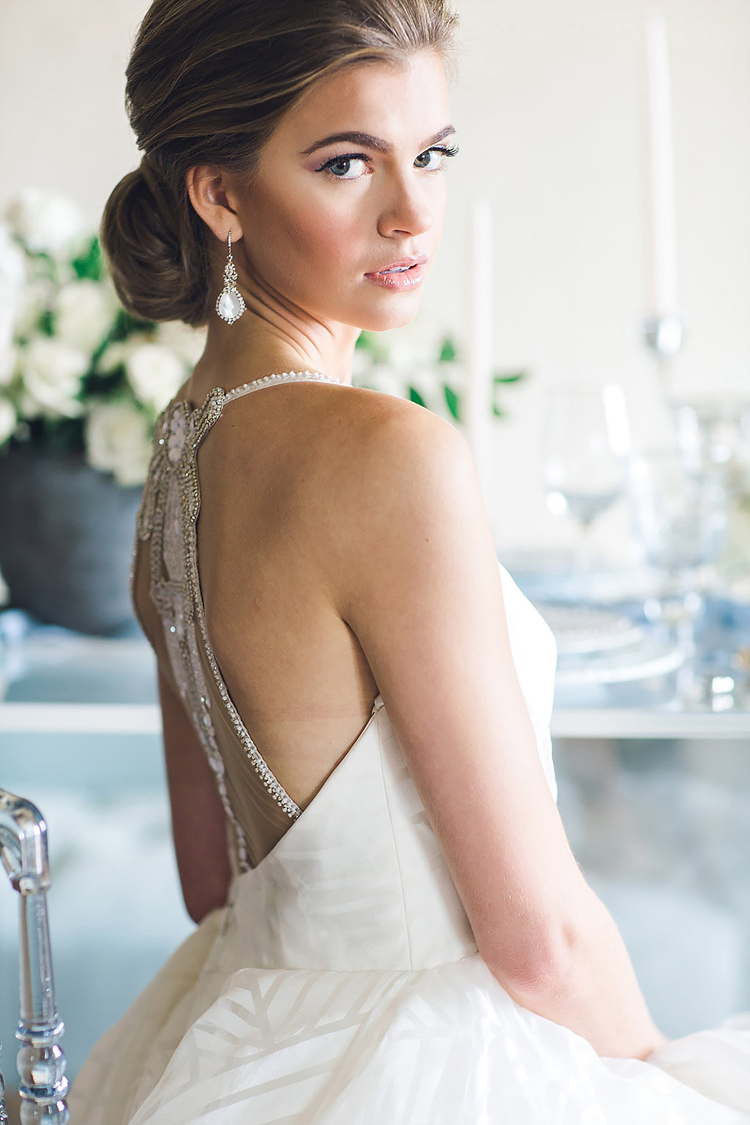 Bride wearing Haley Paige and Haute bride with a southern updo