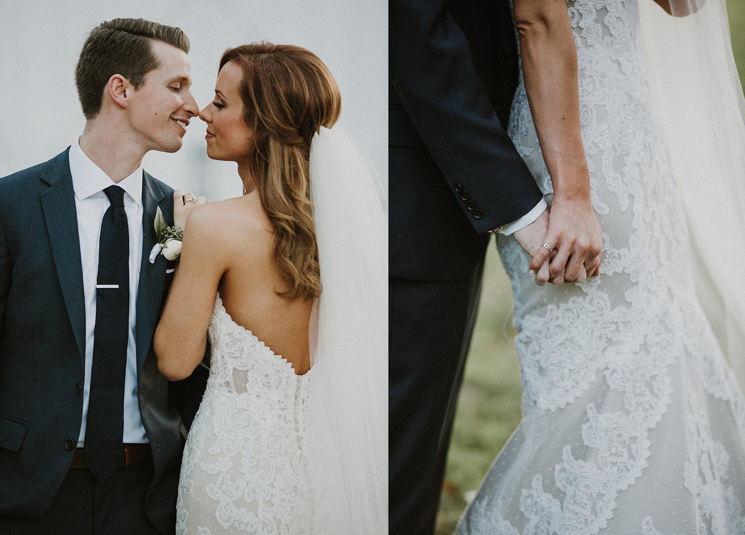 Bride and groom holding hands