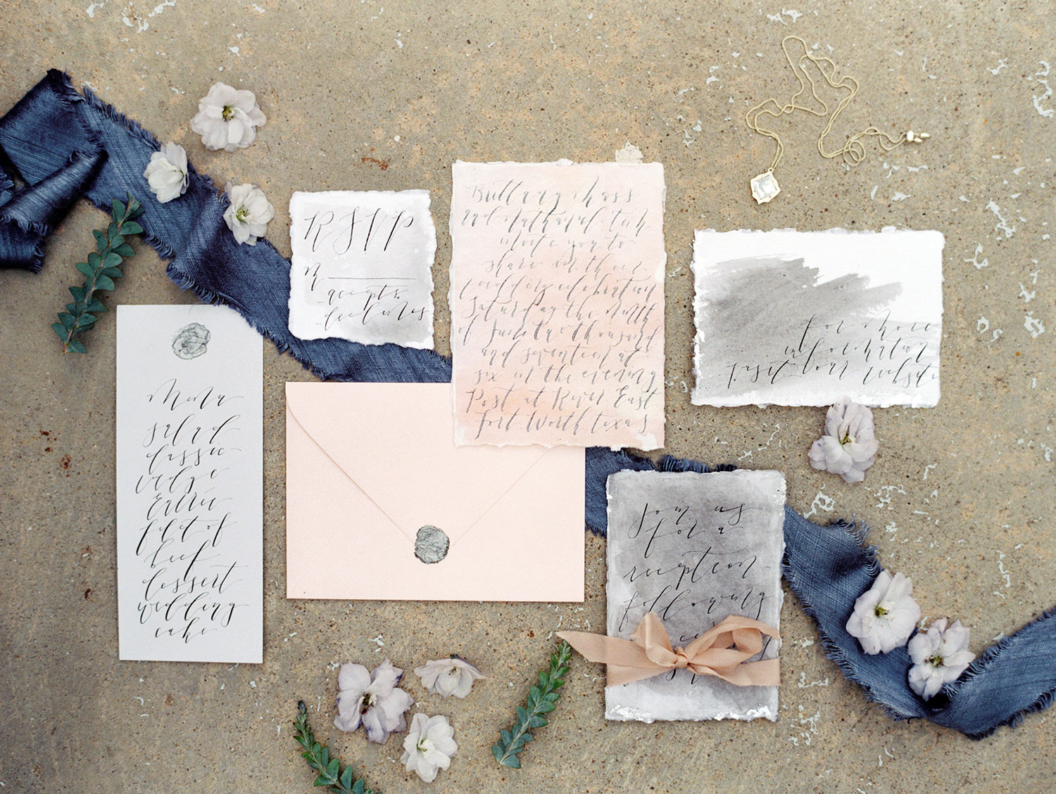Moody fine art wedding invitation suite