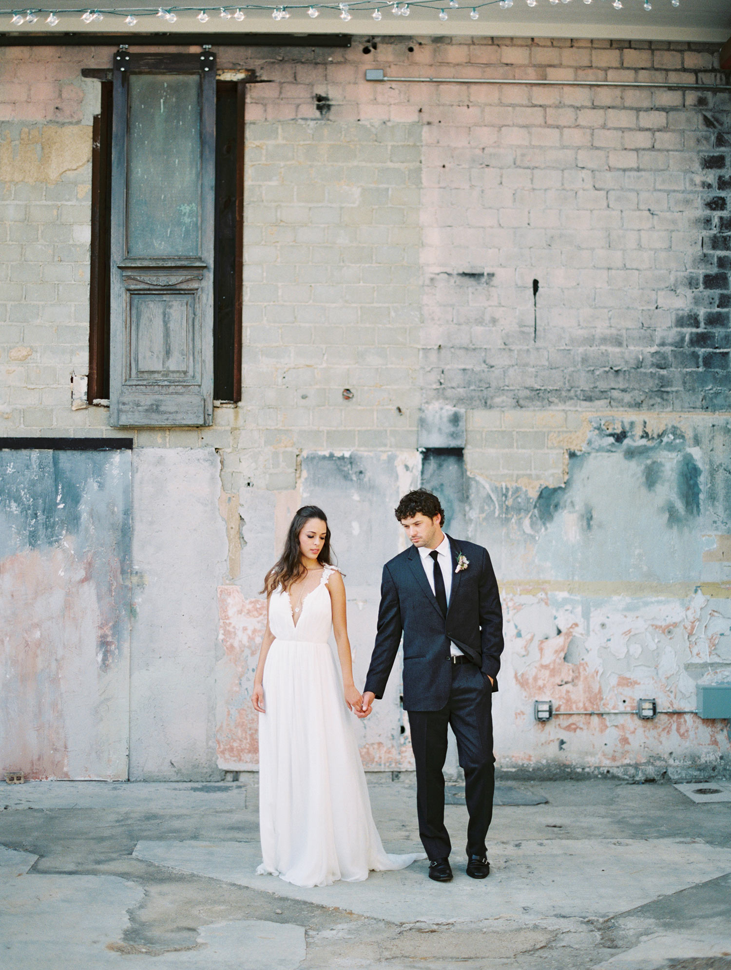Bride and groom at Post River East in Fort Worth