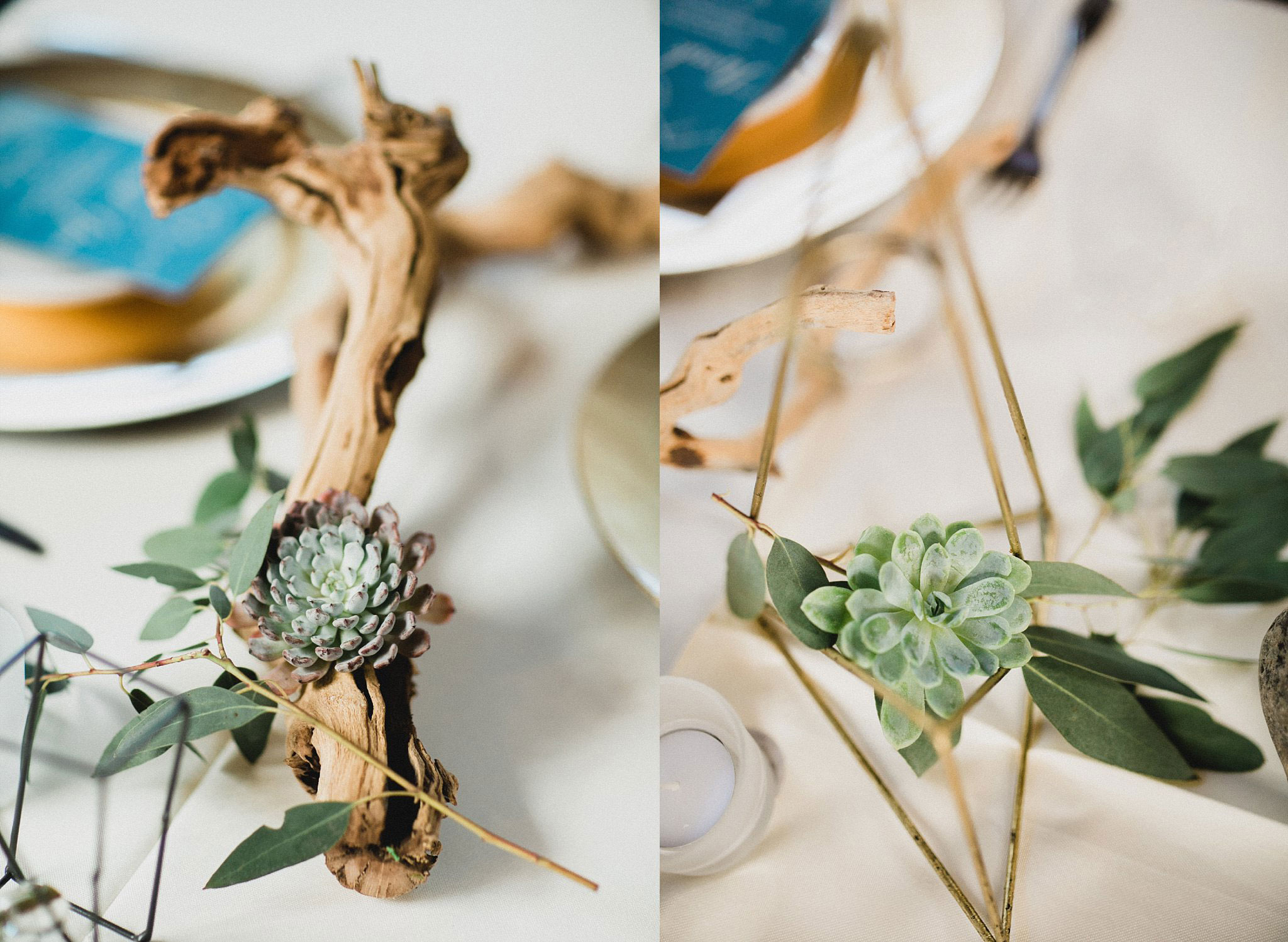 Geometric shapes and succulents for organic mountian wedding