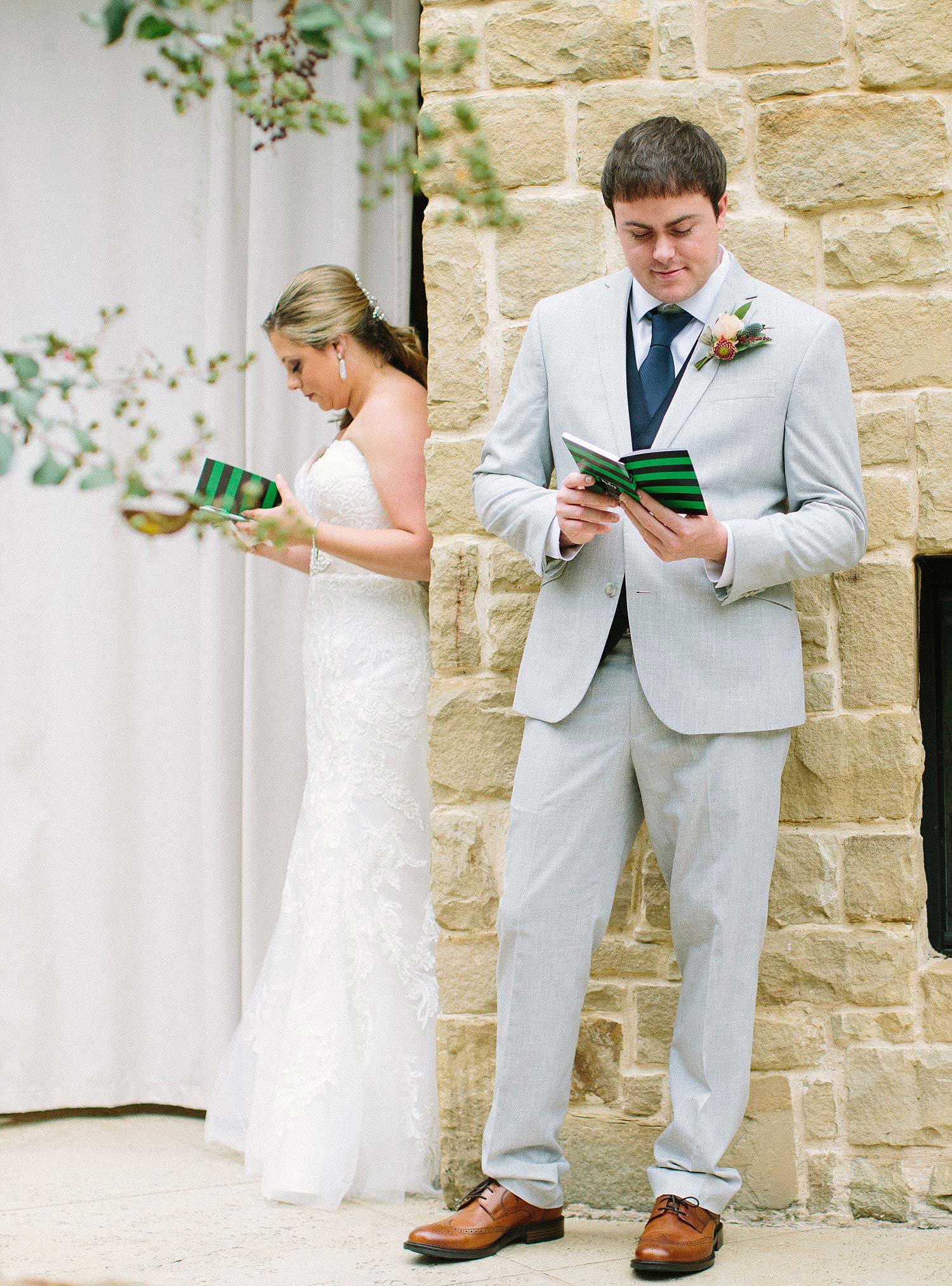 Bride and groom doing a first touch at the orchard in azle