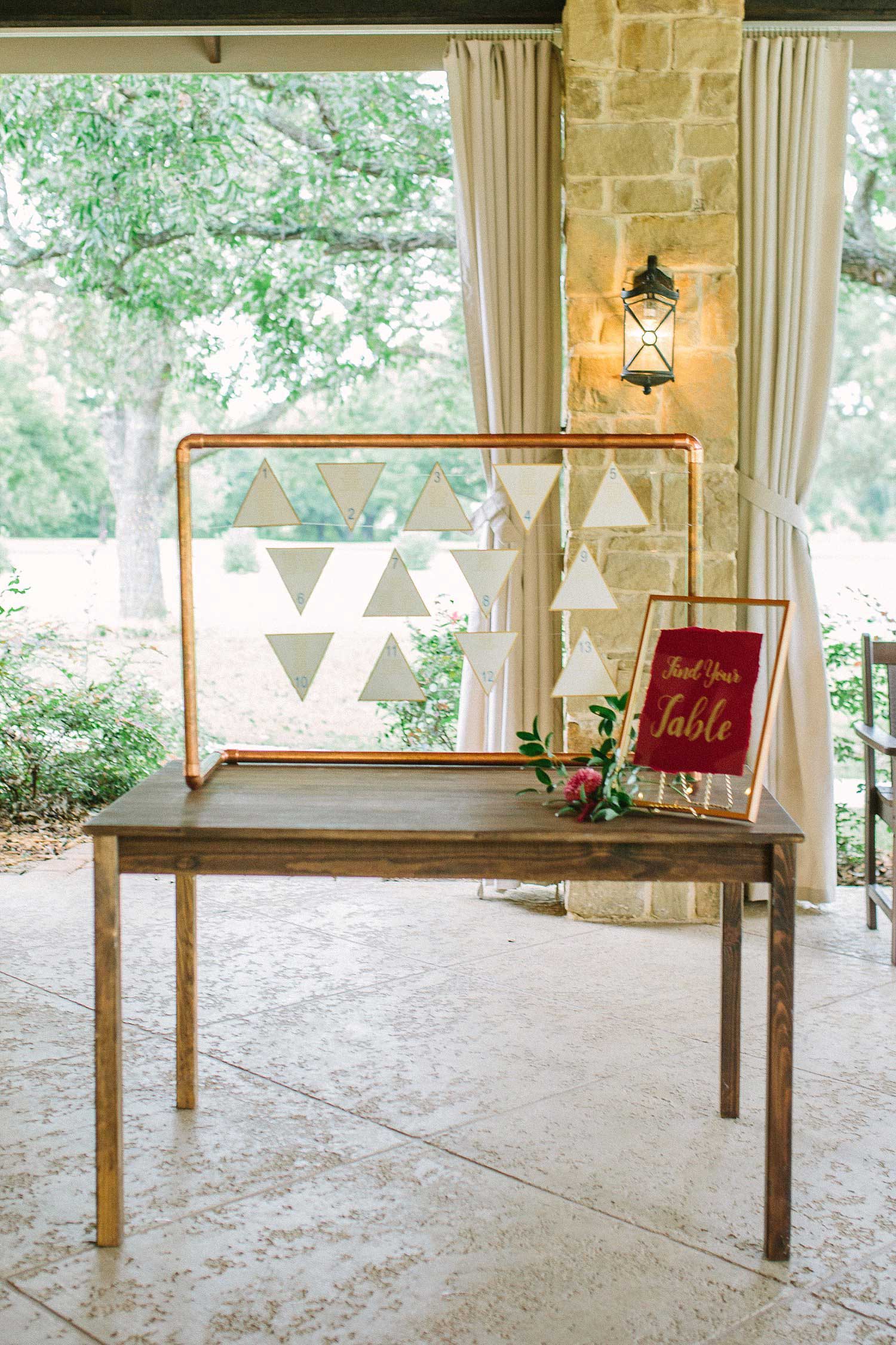 Copper seating chart with geometric shapes