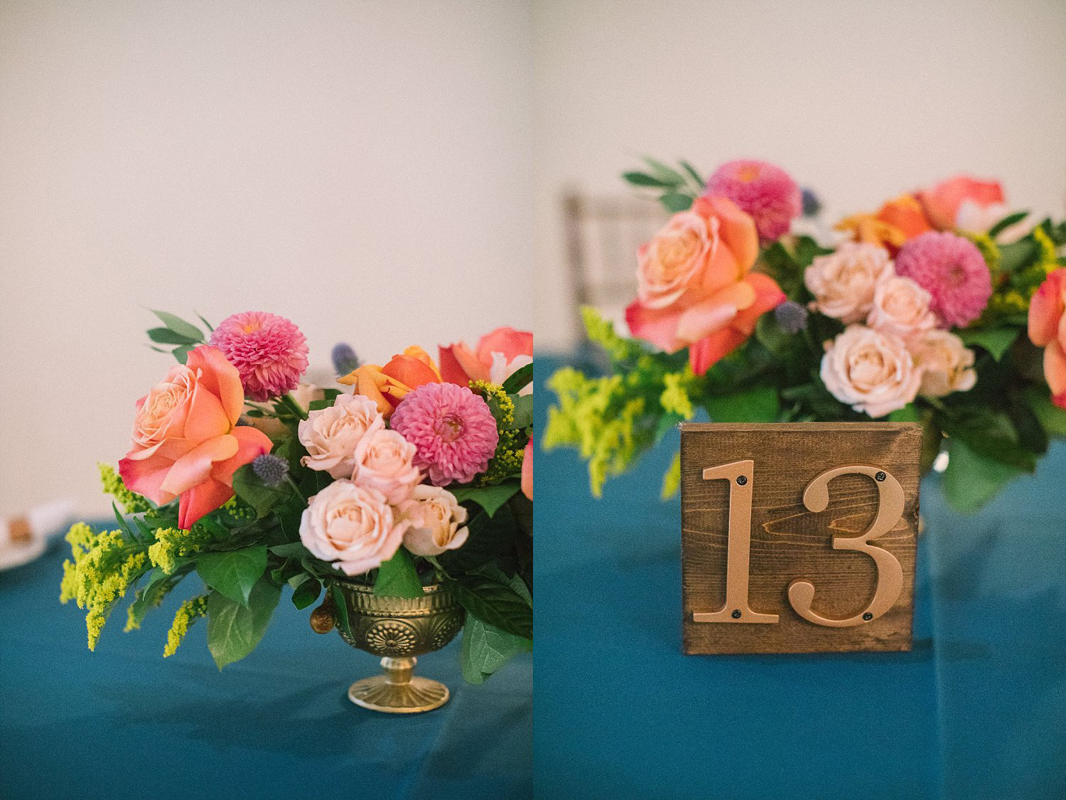 Wood table number with copper numbers
