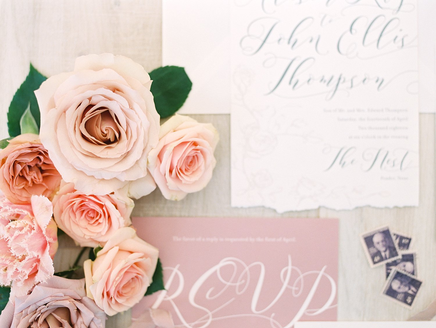 Pink and white wedding invitations