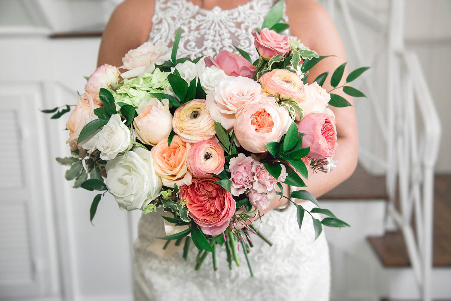 Peach, Coral & Pink bridal bouquet