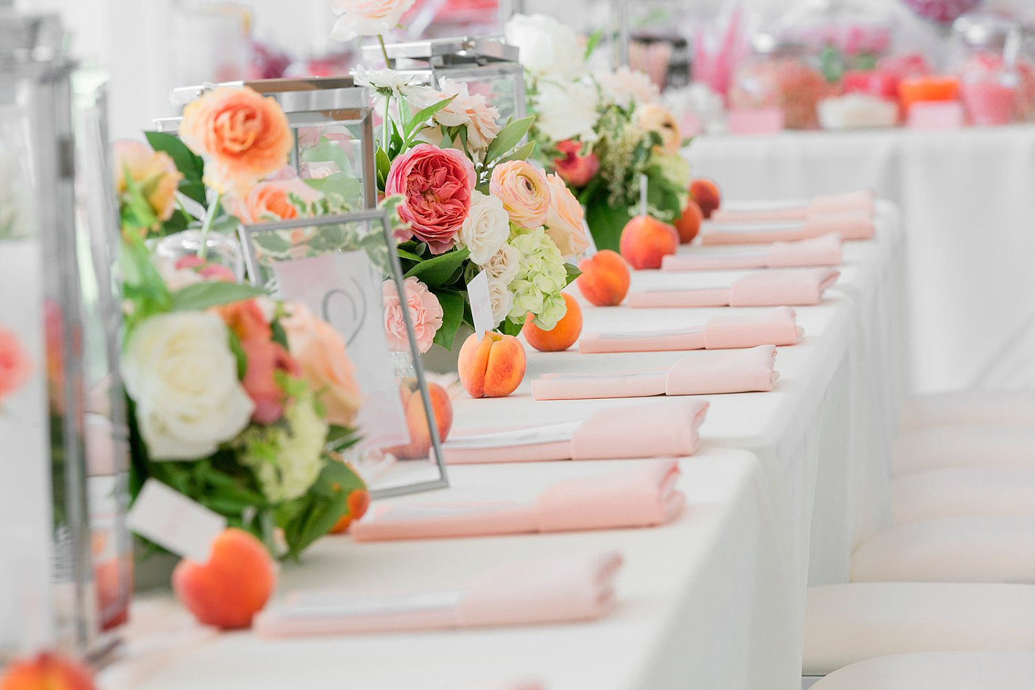 wedding with peaches as escort cards