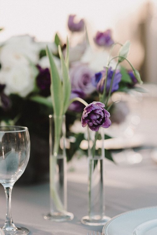 Clear table number and cylinder bud vases