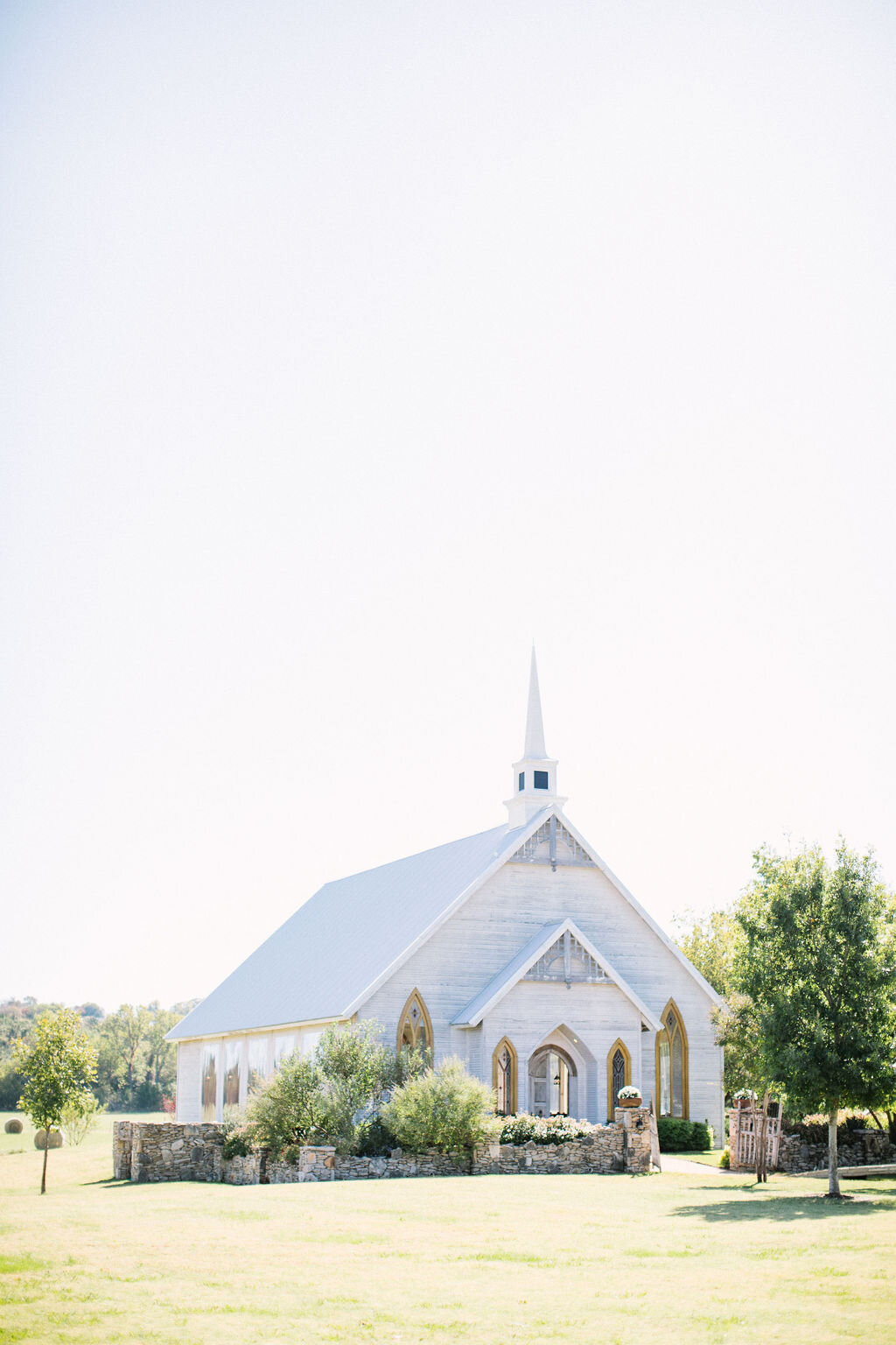 Exterior of white Texas wedding chapel