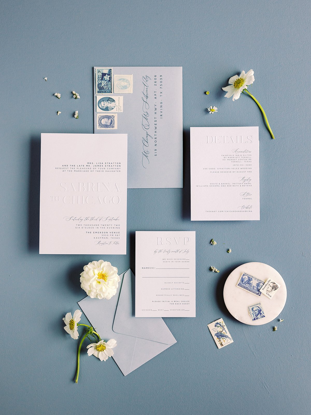 Blue and white wedding fine art wedding invitations