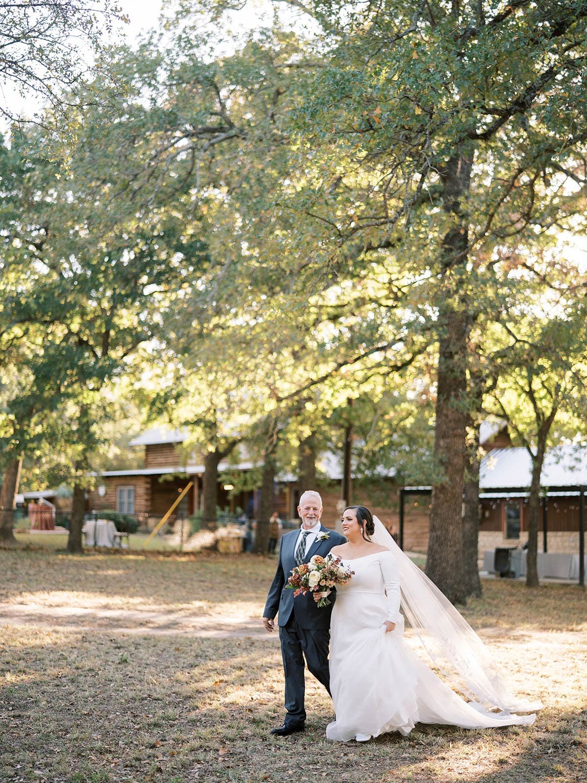 Bride walking to ceremony at a Ranch Texas Wedding