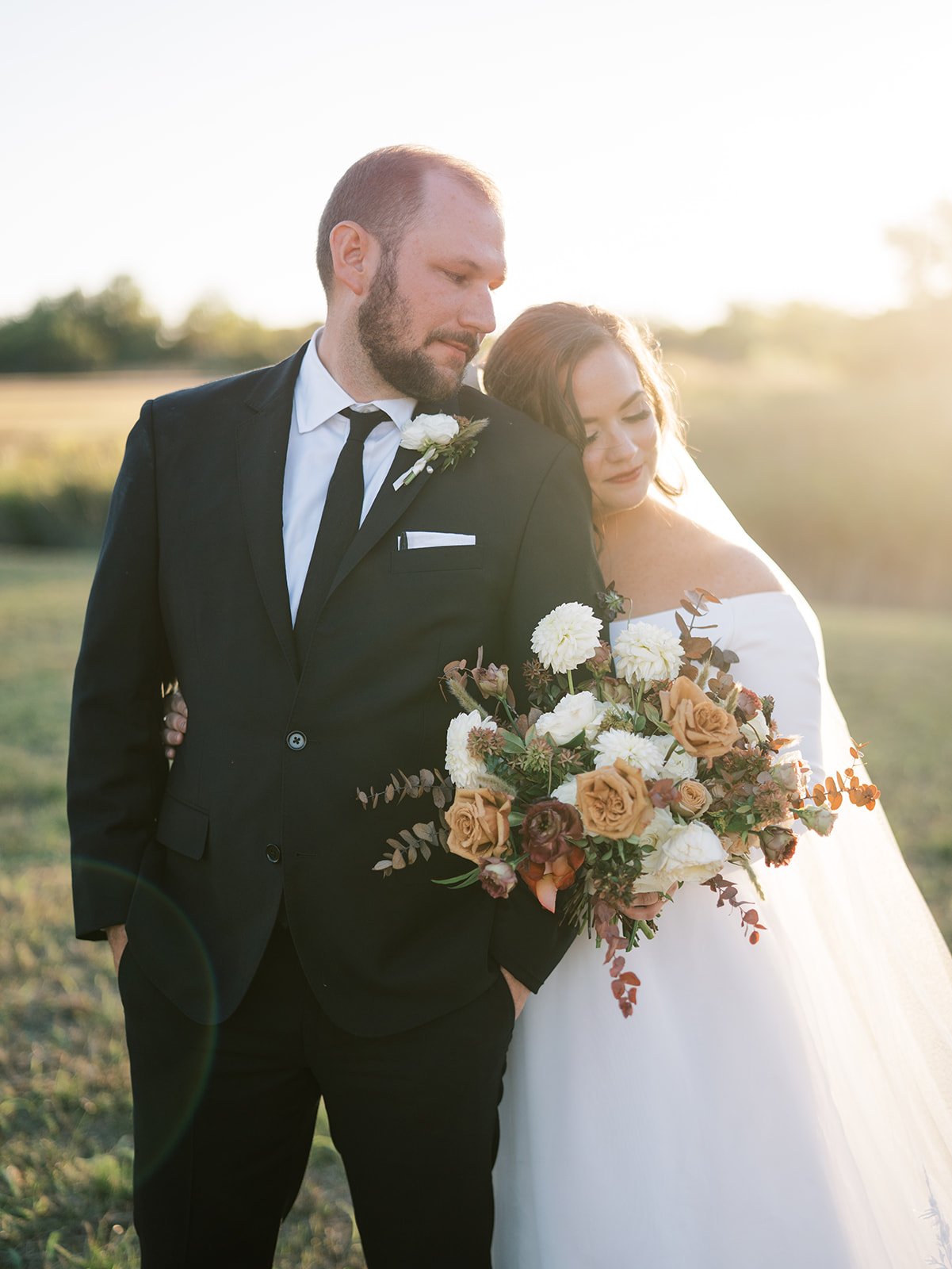 Bride and groom portrait during sunset
