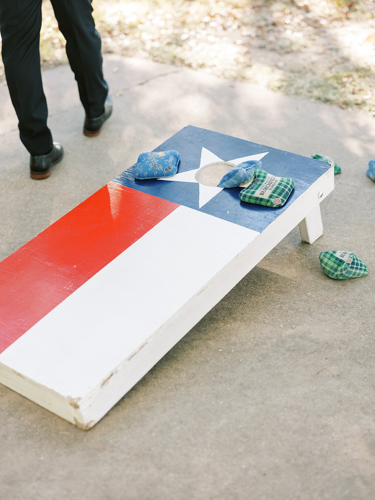 Texas flag Cornhole board at Texas cocktail hour