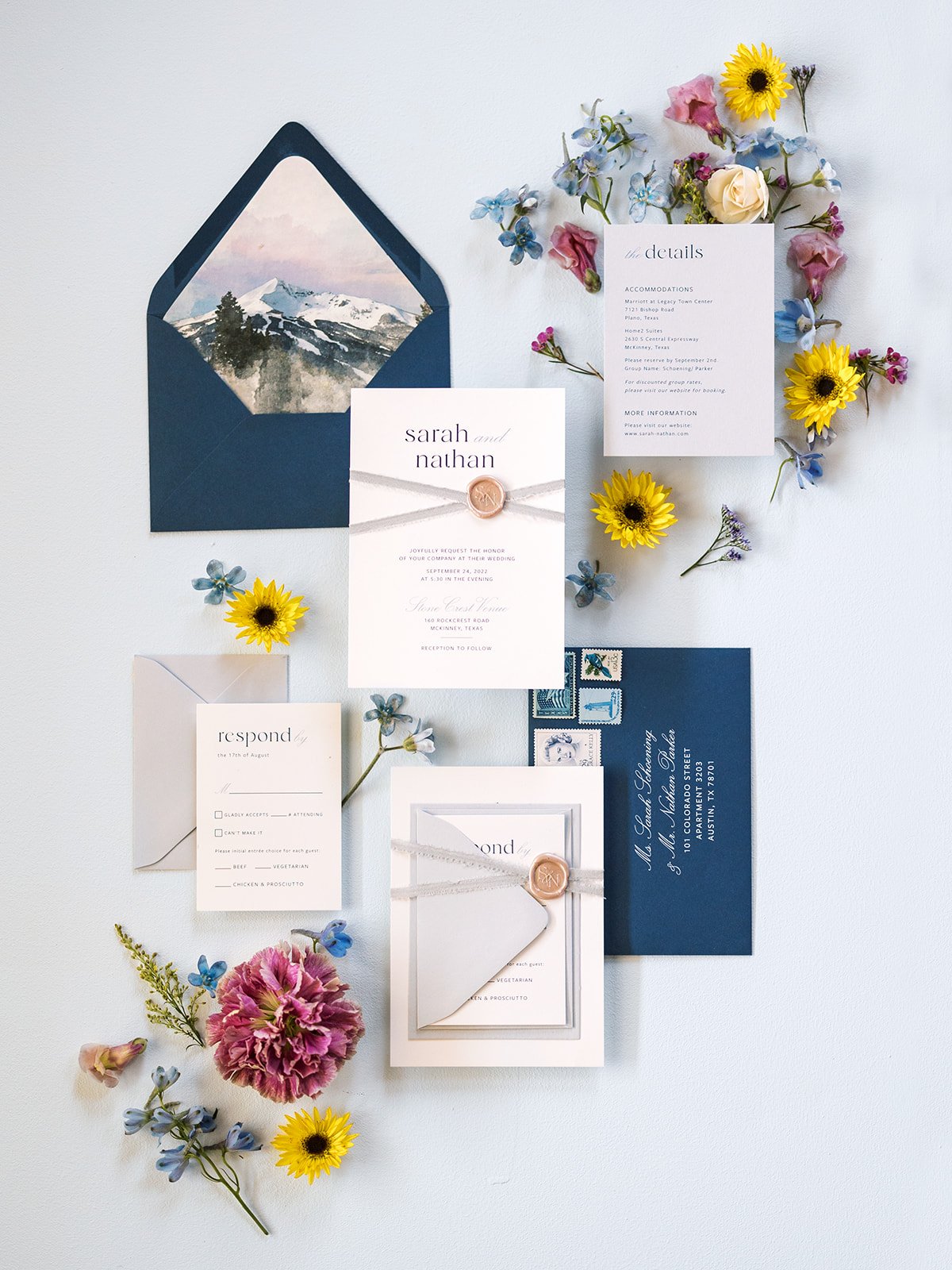 Montana wedding invitation with wildflower flowers by Montana wedding planner Shannon rose events