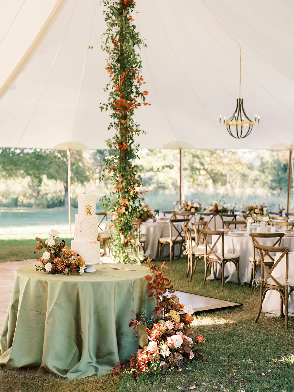 Tented Ranch wedding with olive green and rust color scheme 