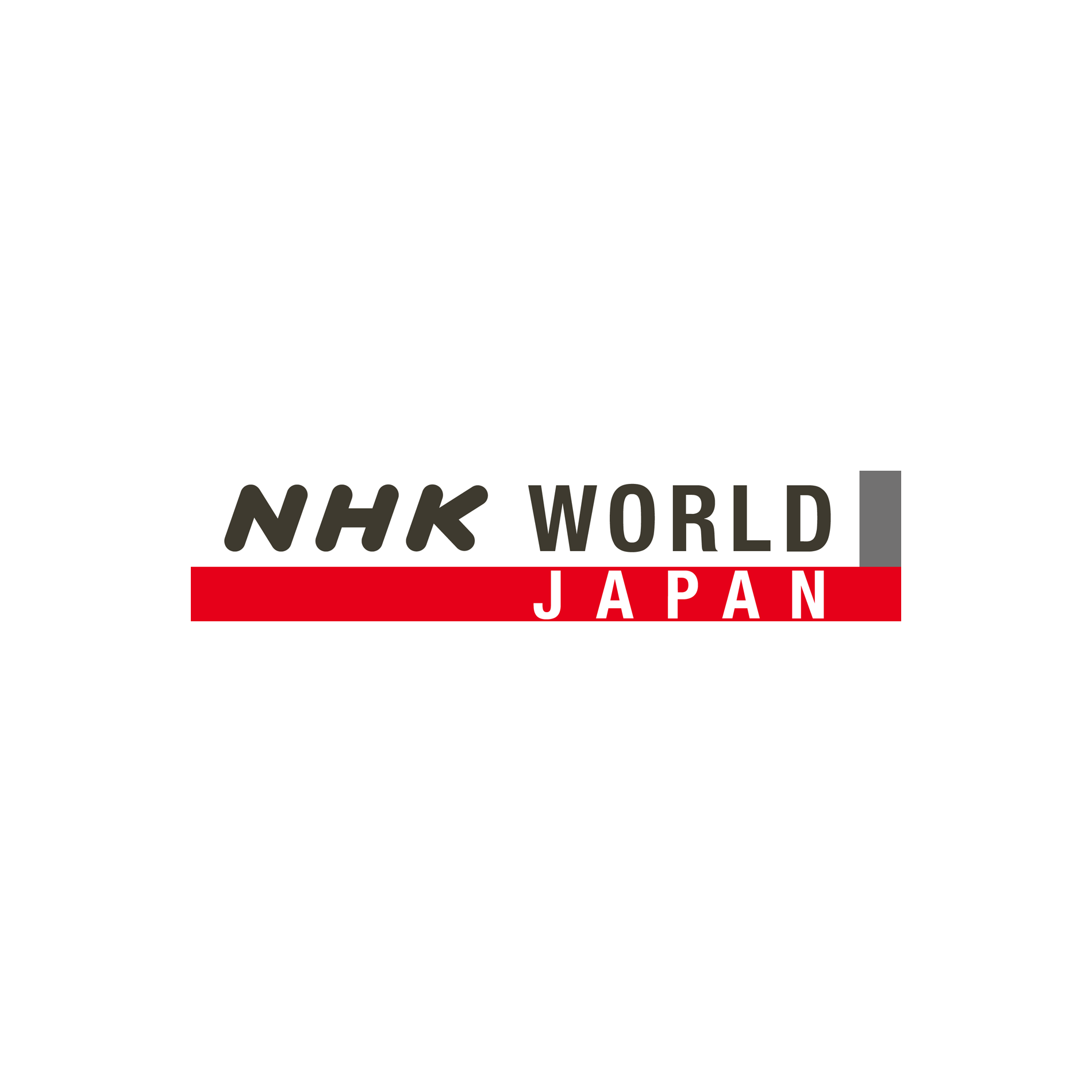 Logo of NHK World Japan with black, white, red, and gray elements.