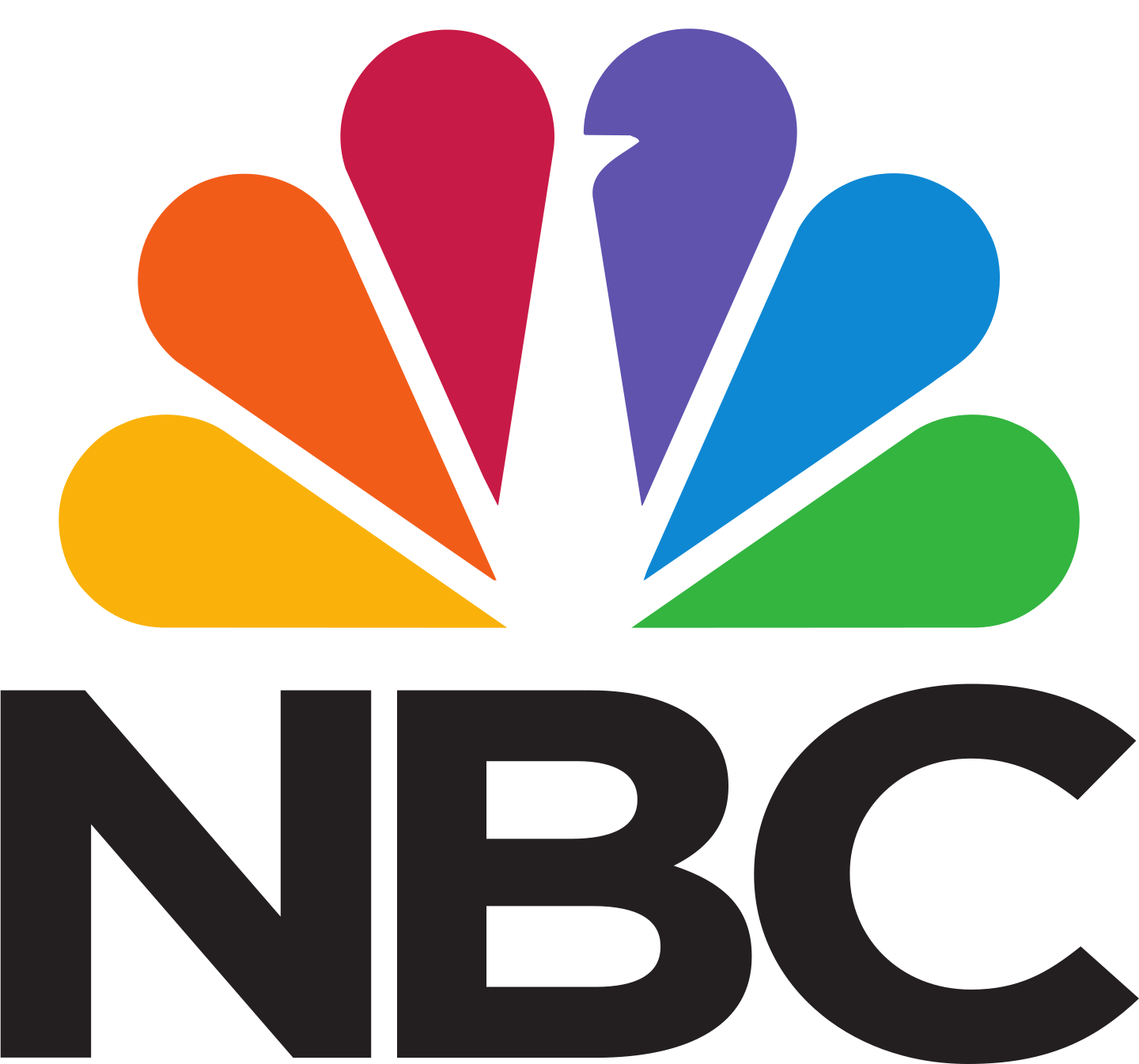 Colorful NBC logo featuring a peacock with feathers in red, purple, blue, green, and yellow, with the bold black letters 'NBC' underneath.