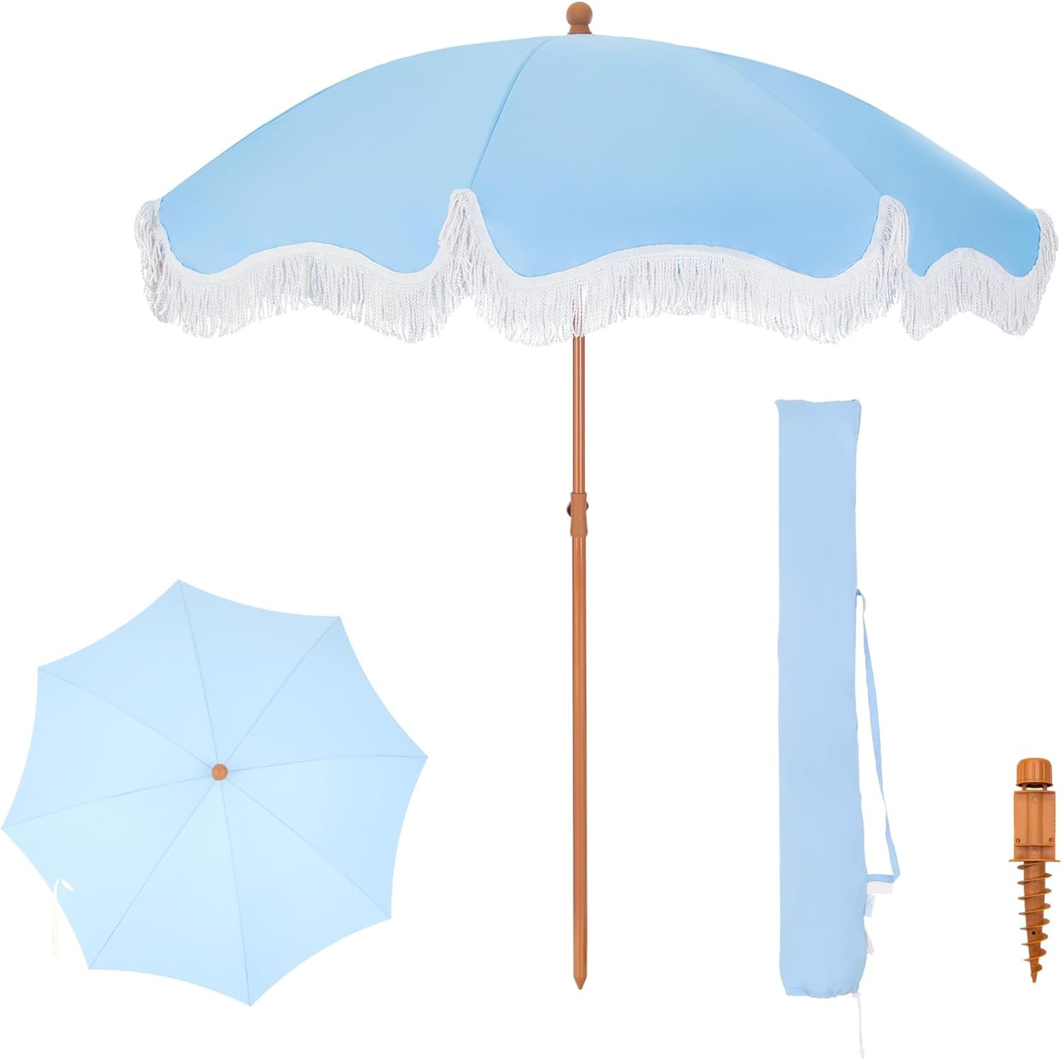 Beach Umbrella w/ Fringe Set