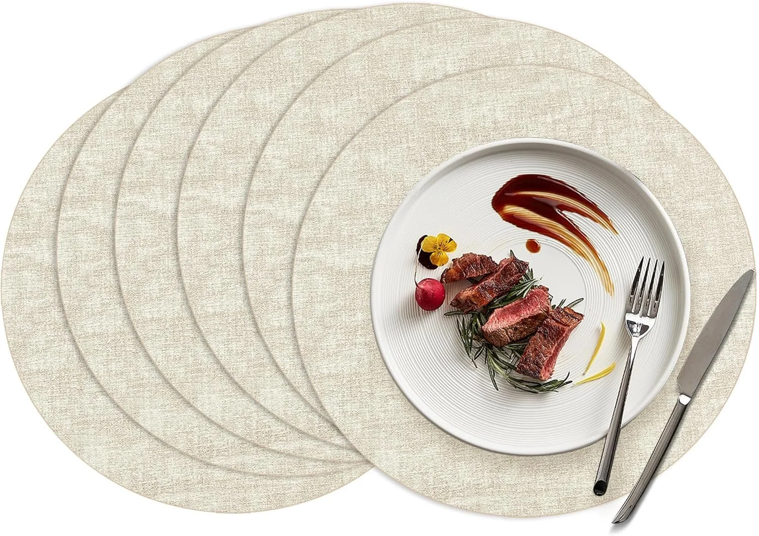 Faux Leather Round Placemats Set