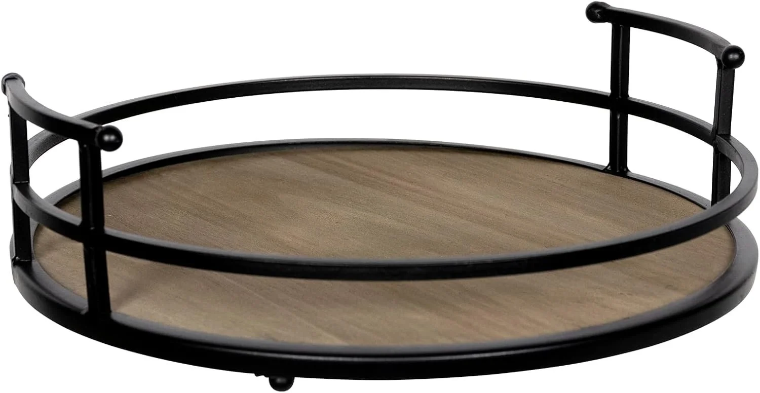 Metal and Wood Round Tray 