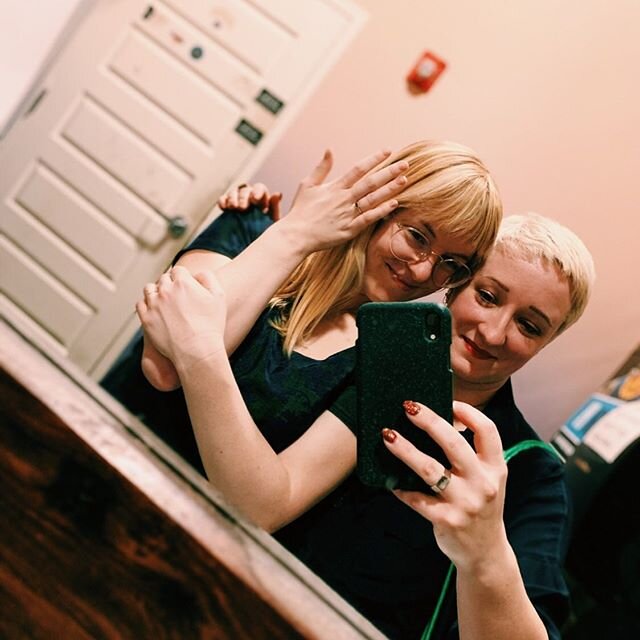 Guess I have to share her with Patrick now...CONGRATULATIONS Y&rsquo;ALL! @katemaso @trillwavepat 💍💕 (we haven&rsquo;t come a long way from early twenties dive bar selfies)