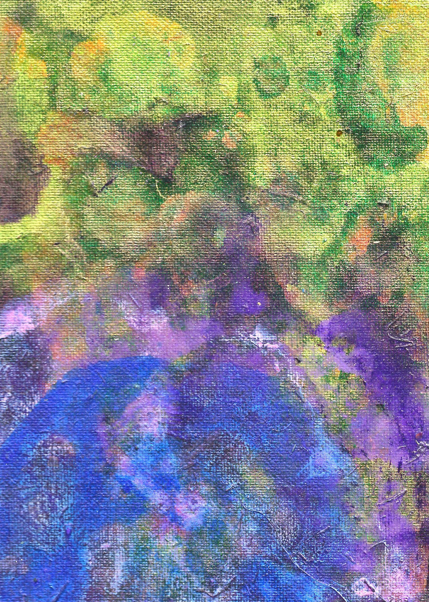 muddled painting of green, light purple and blue