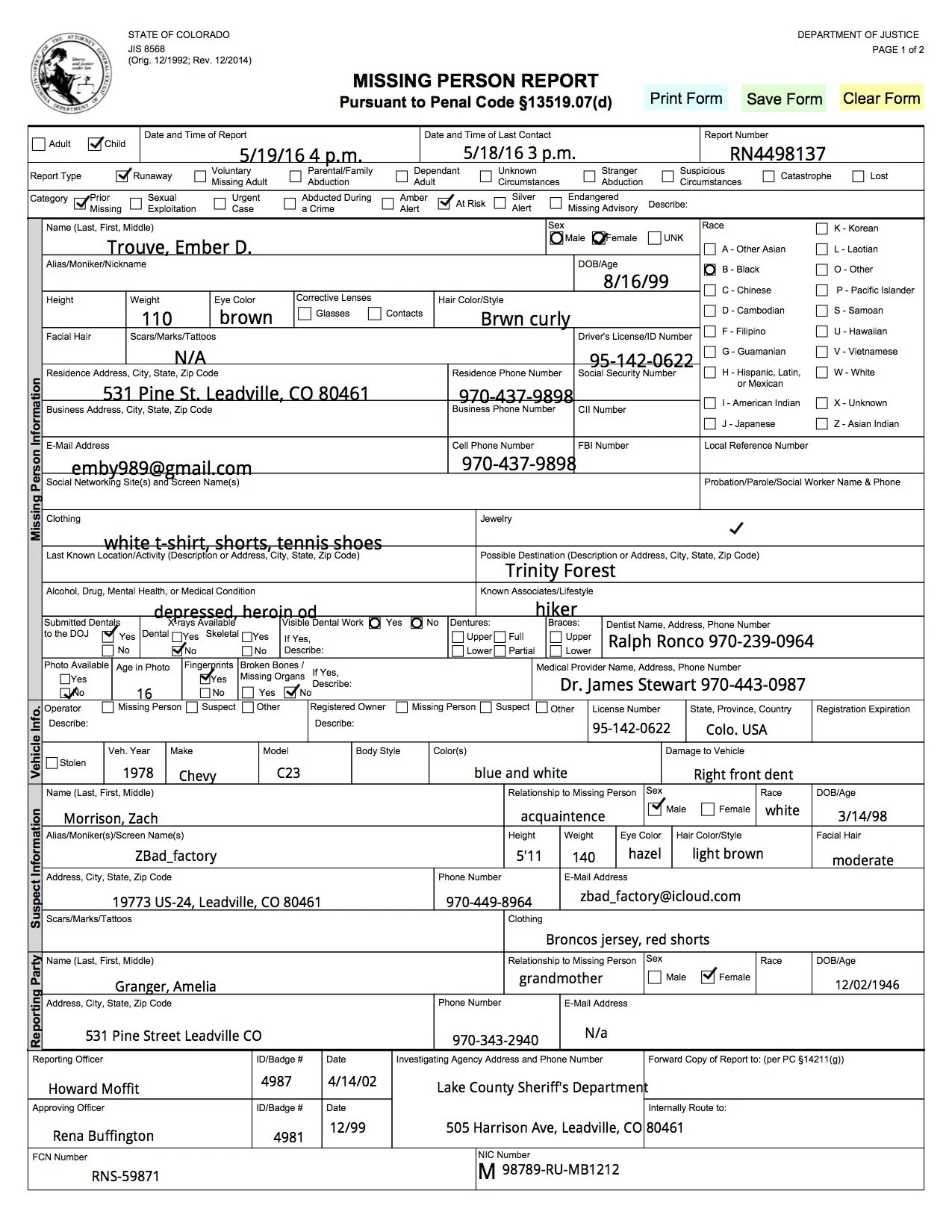 See Ember's missing persons report