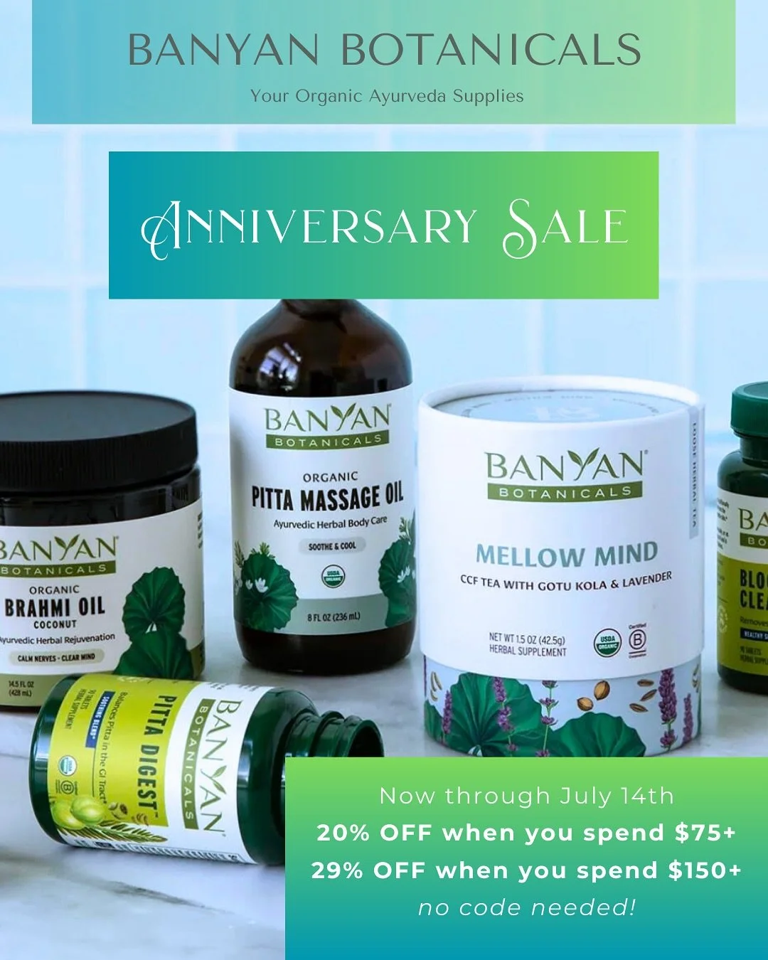 🎉 Happy Anniversary to Banyan Botanicals! 🎉

For 29 years, they&rsquo;ve been sharing organic Ayurvedic goodness nationwide&mdash;supporting wellness seekers with high-quality herbs, oils, teas, and more.

And now, they&rsquo;re celebrating with an