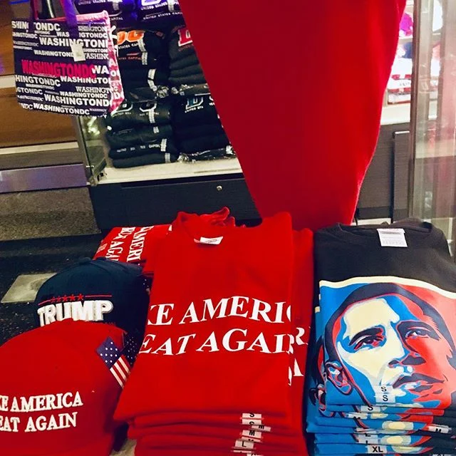 As I leave the nations capital among various turmoil, this reminded me that  #consumers determine product offerings and clearly there is a market at #dca for MAGA and #obama #hope. I was tickled that the #obama shirt was $3 more...