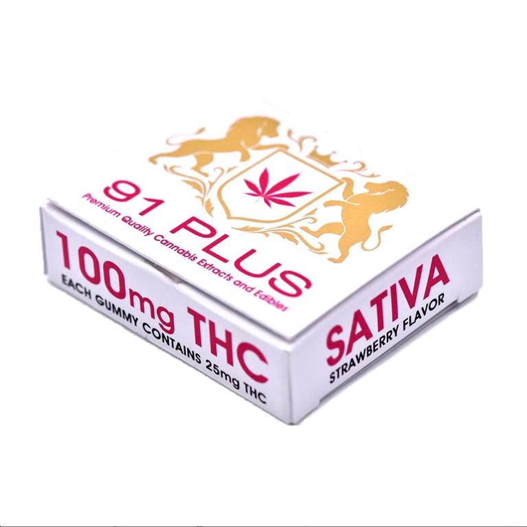 91 PLUS Strawberry Sativa Gummies - 100mg
