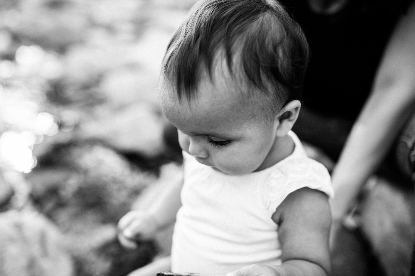 Tuolumne River Black & White Toddler Family Portrait