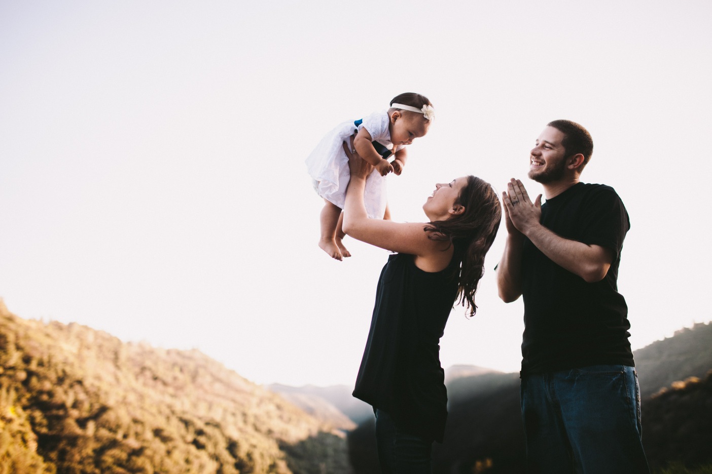 Happy Laughing Family Portrait Holding Toddler up in the Air Foothills of Sierra Nevada Mountains