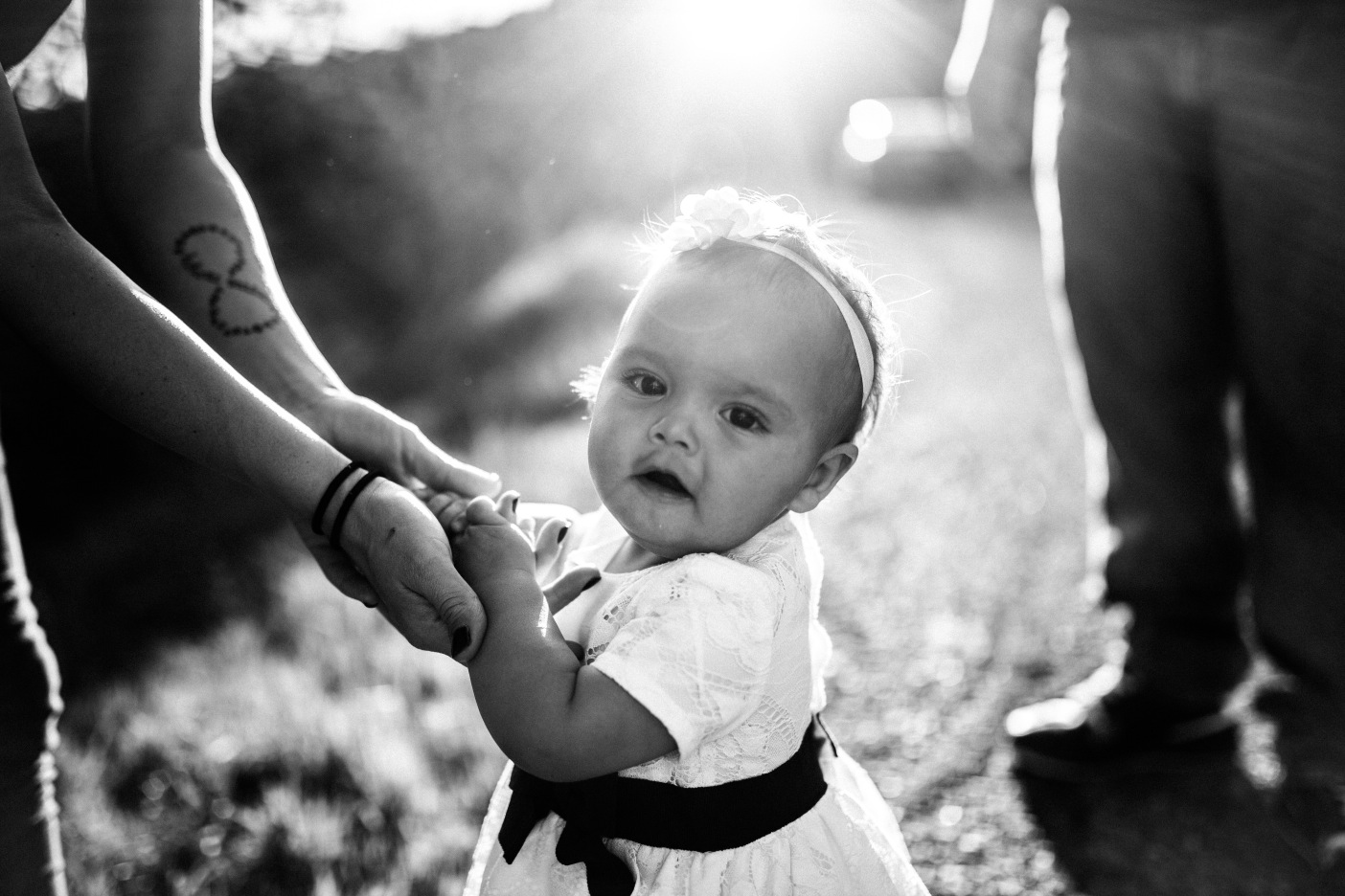 Black & White B&W Sun Flare Adorable Toddler Portrait Sierra Nevada Mountain Foothills
